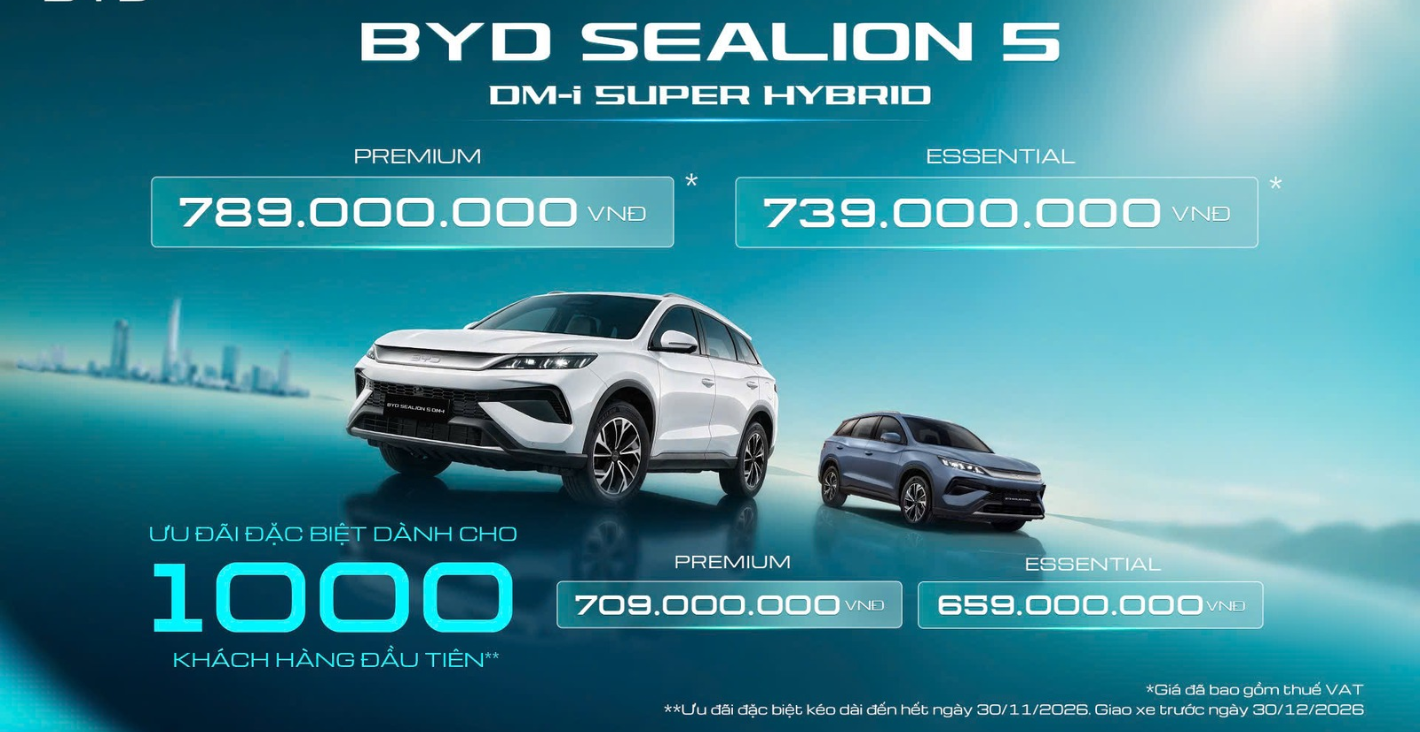 Chính thức giá bán BYD Sealion 5 tại Việt Nam chỉ từ 659 triệu đồng
